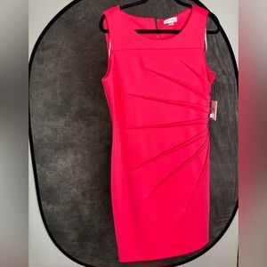 Calvin Klein NWT Sheath Dress / Hot Pink / Size 14 / Ruched Detail